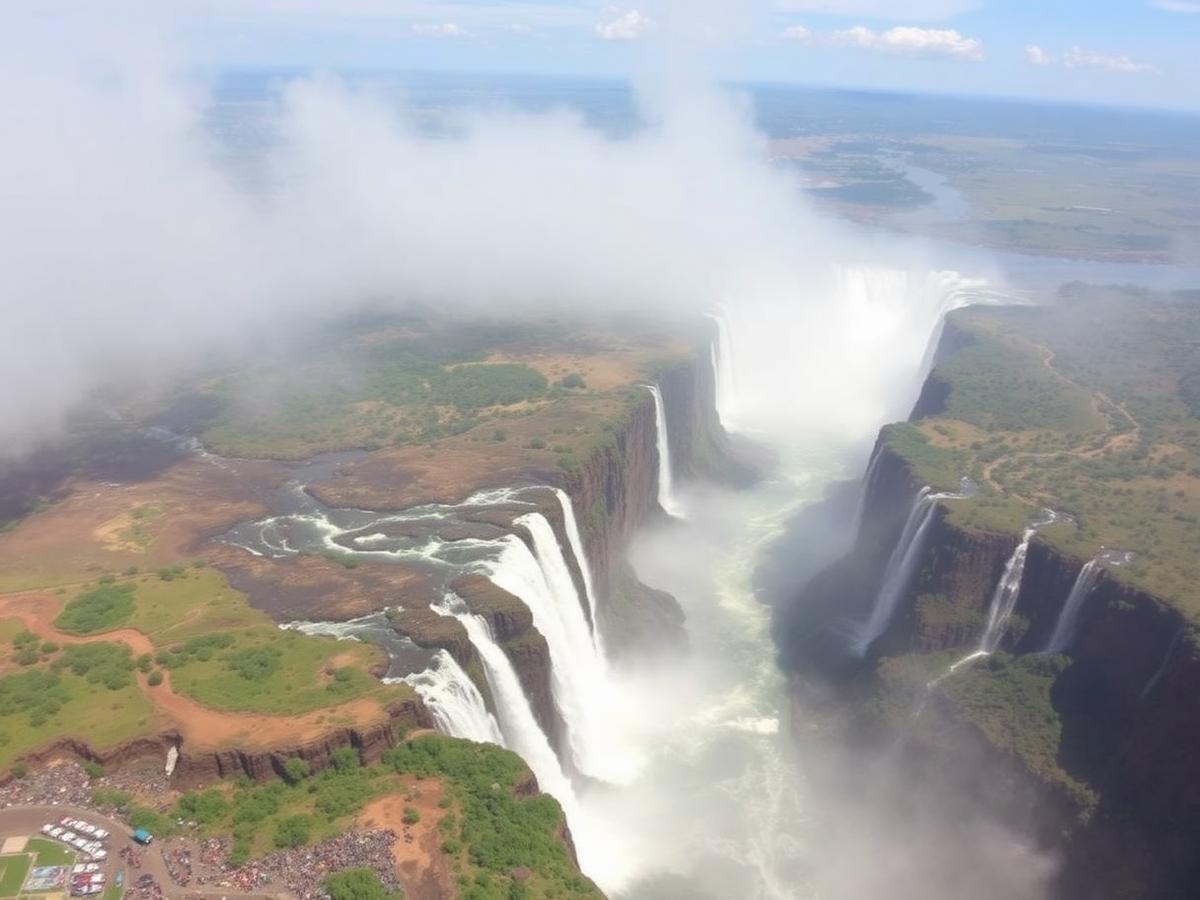 Aerial view of Victoria Falls from a helicopter